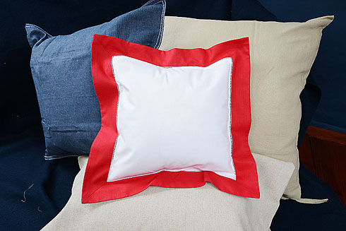 Square Hemstitch Baby Pillow 12" x 12 White with Red color